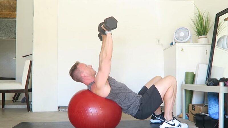 Dumbbell Incline Press on Exercise Ball