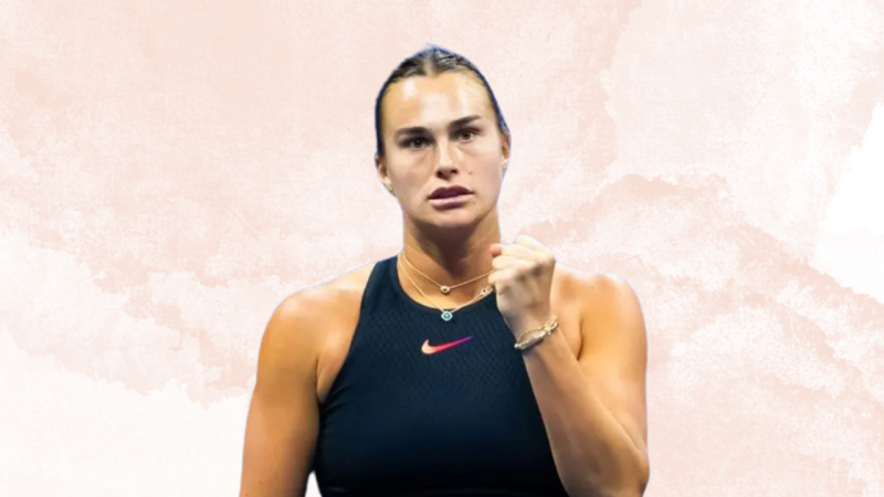 image is representing Aryna Sabalenka on tennis court