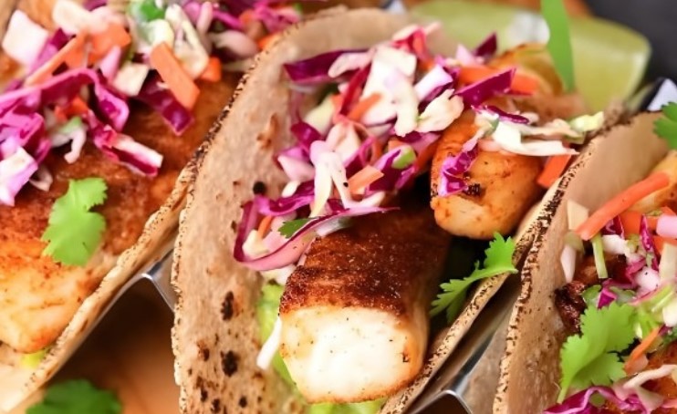 Close up view of fish tacos