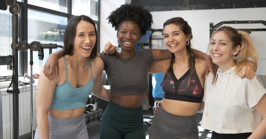 Happy members at a women's fitness center