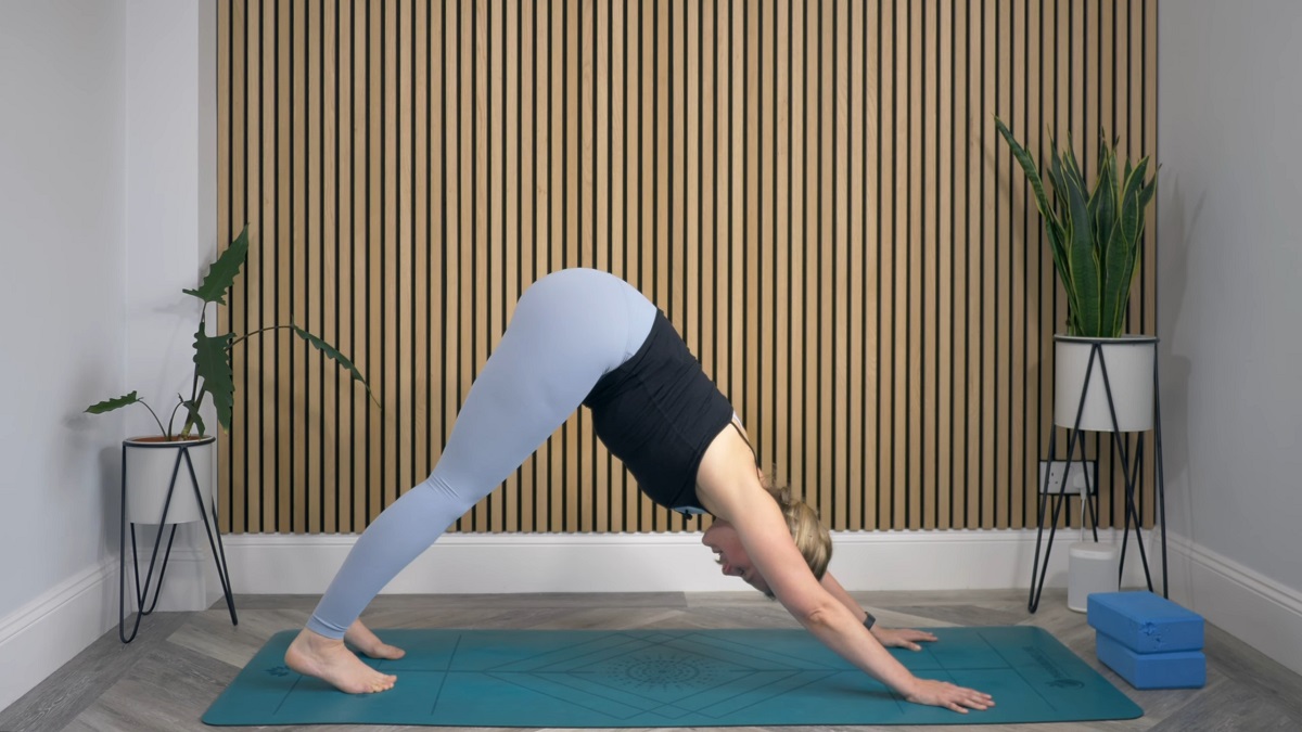 A woman perform downward dog 