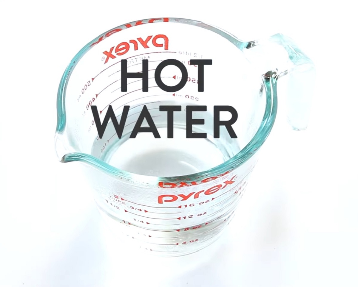 Hot water prepared in a measuring cup