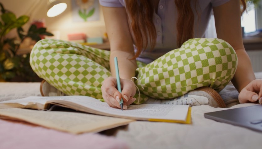 Close-up view of a person keeping journal 