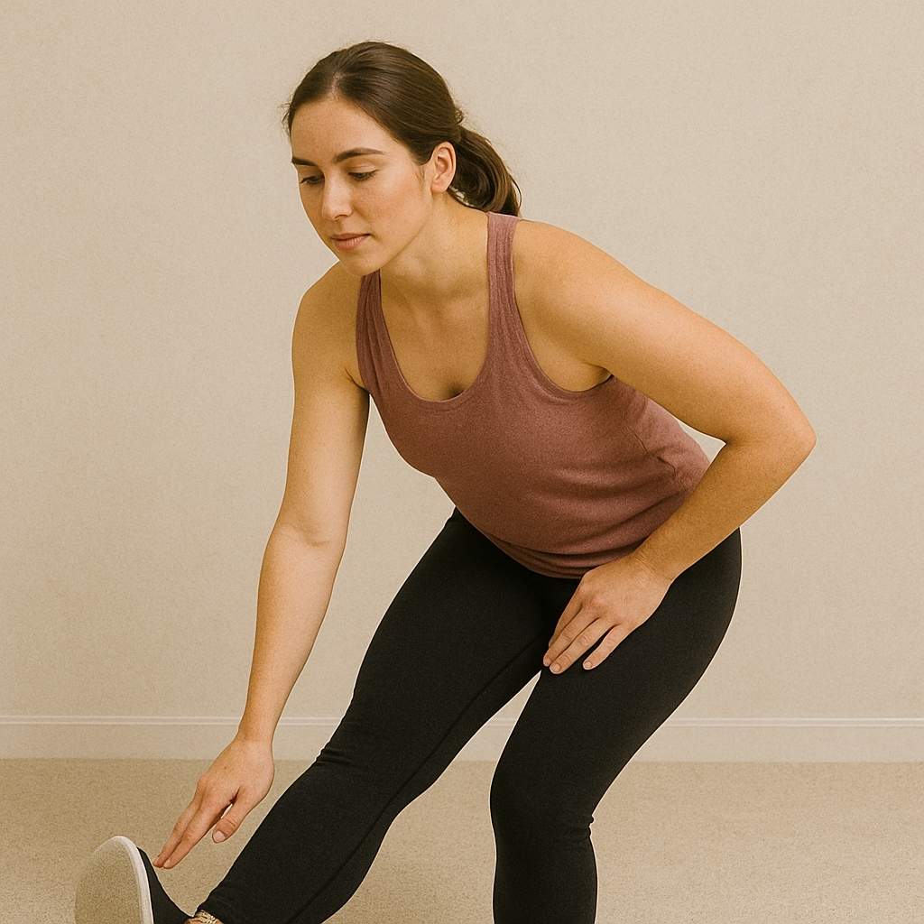 Woman bending forward to stretch her hamstring while standing