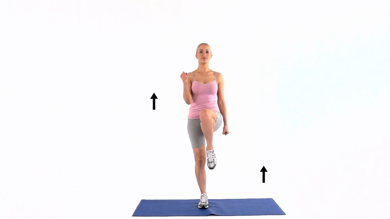 Person performs marching on the spot to improve balance and coordination